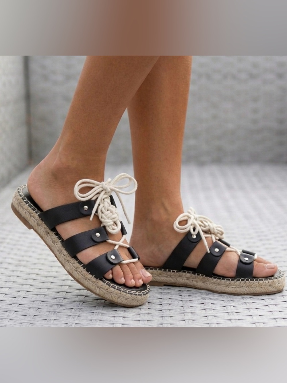 Dolce Vita Black Leather Lace Up Espadrille Sandals 8.5 (see measurements)